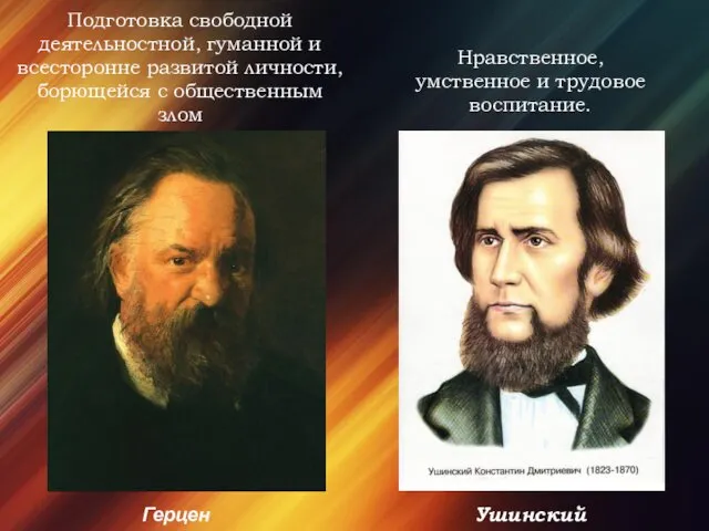 Герцен Ушинский Подготовка свободной деятельностной, гуманной и всесторонне развитой личности,