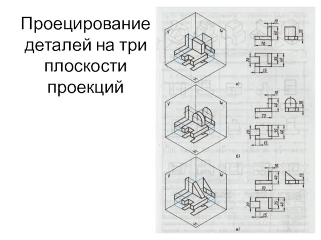 Проецирование деталей на три плоскости проекций