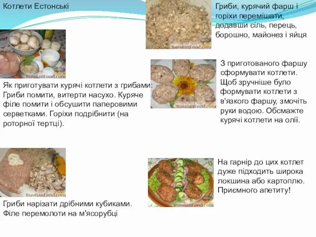 . . Котлети Естонські Як приготувати курячі котлети з грибами: Гриби помити, витерти