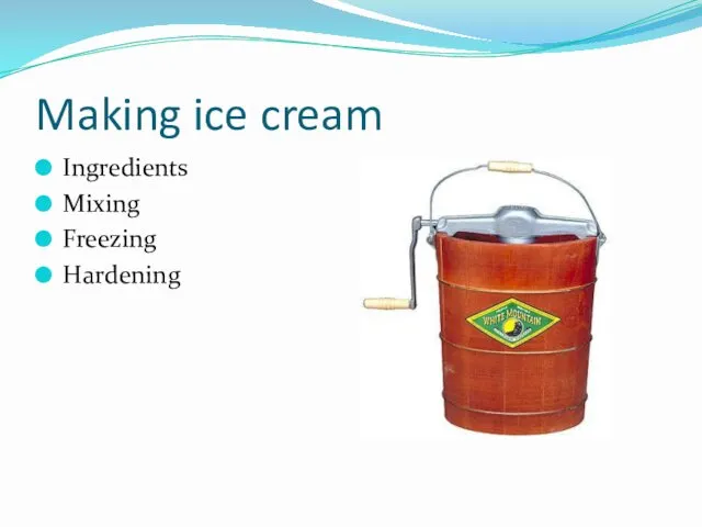 Making ice cream Ingredients Mixing Freezing Hardening