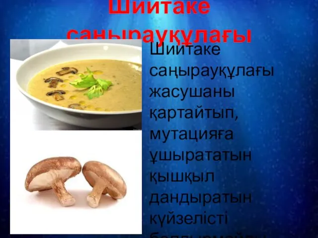 Шиитаке саңырауқұлағы Шиитаке саңырауқұлағы жасушаны қартайтып, мутацияға ұшырататын қышқыл­дандыратын күйзелісті болдырмайды