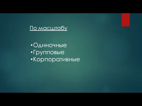 По масштабу Одиночные Групповые Корпоративные