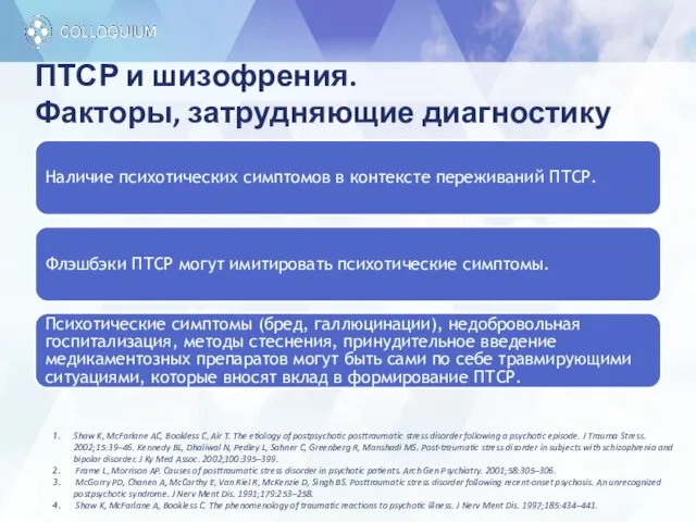 ПТСР и шизофрения. Факторы, затрудняющие диагностику Наличие психотических симптомов в