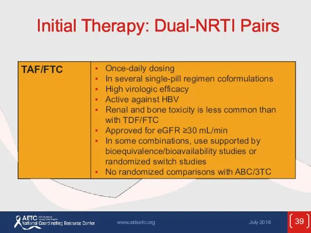 Initial Therapy: Dual-NRTI Pairs