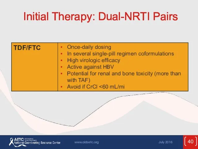 Initial Therapy: Dual-NRTI Pairs