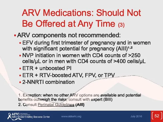 ARV Medications: Should Not Be Offered at Any Time (3)