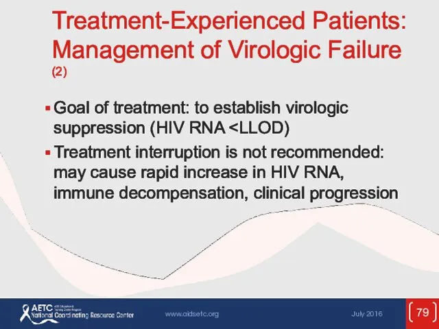 Treatment-Experienced Patients: Management of Virologic Failure (2) Goal of treatment: