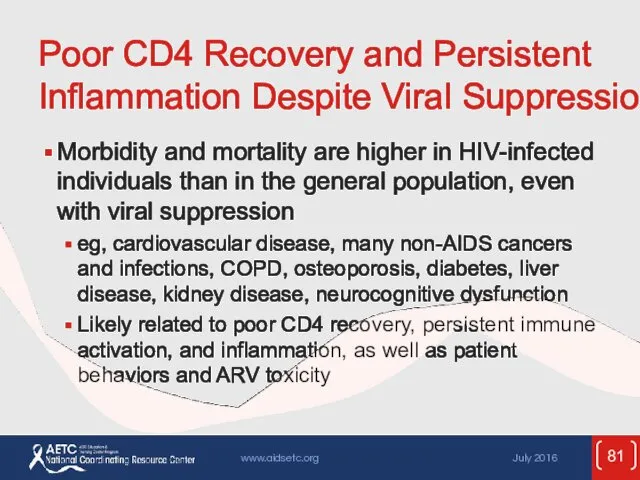 Poor CD4 Recovery and Persistent Inflammation Despite Viral Suppression Morbidity