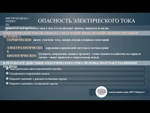 Опасность электрического тока в том, что он обладает цветом, запахом