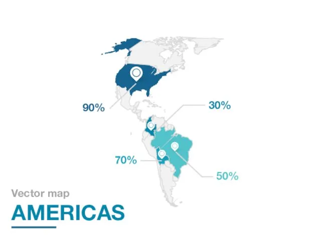 90% 70% 50% 30% Vector map AMERICAS