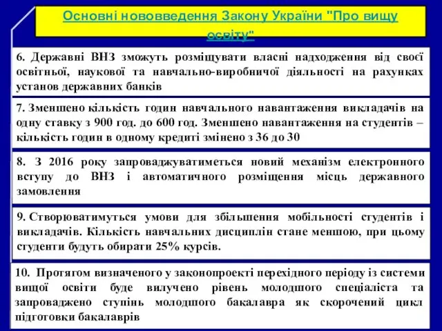 Основні нововведення Закону України "Про вищу освіту" 6. Державні ВНЗ