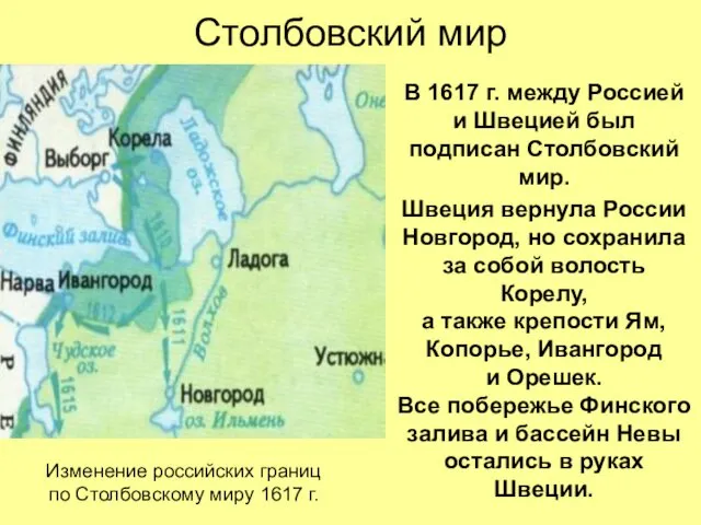 Столбовский мир В 1617 г. между Россией и Швецией был