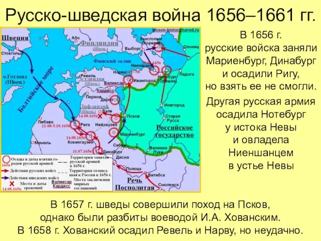 Русско-шведская война 1656–1661 гг. В 1656 г. русские войска заняли