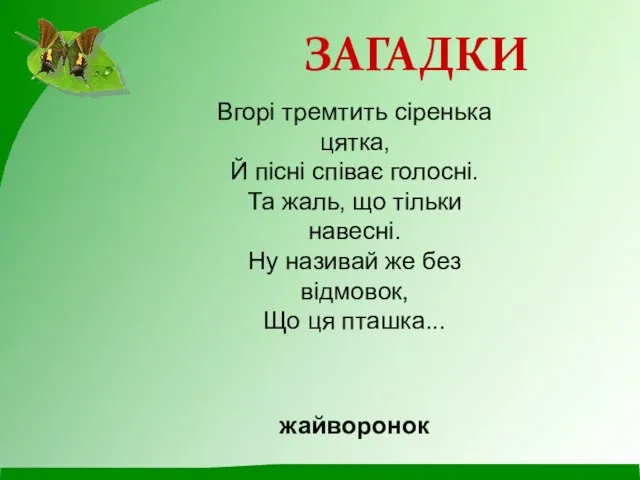 Вгорі тремтить сіренька цятка‚ Й пісні співає голосні. Та жаль‚