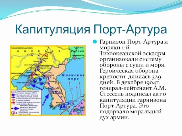 Капитуляция Порт-Артура Гарнизон Порт-Артура и моряки 1-й Тихоокеанской эскадры организовали