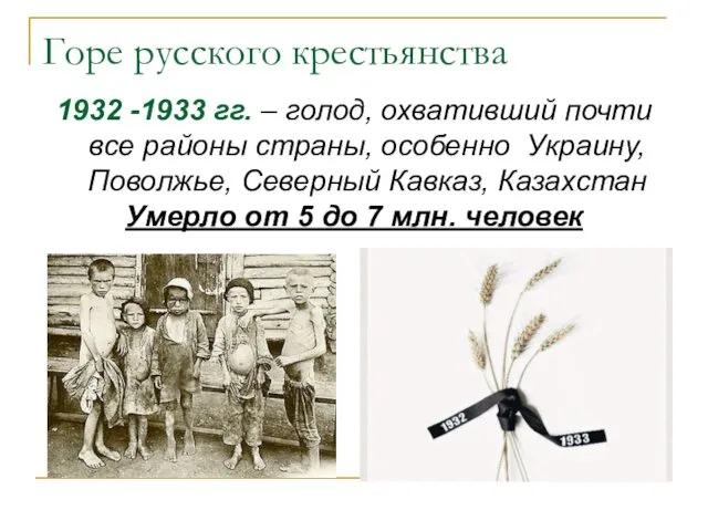 Горе русского крестьянства 1932 -1933 гг. – голод, охвативший почти