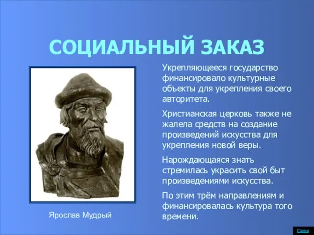 СОЦИАЛЬНЫЙ ЗАКАЗ Укрепляющееся государство финансировало культурные объекты для укрепления своего