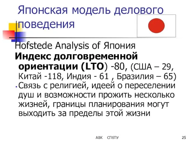 Японская модель делового поведения Hofstede Analysis of Япония Индекс долговременной