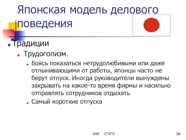 Японская модель делового поведения Традиции Трудоголизм. Боясь показаться нетрудолюбивыми или