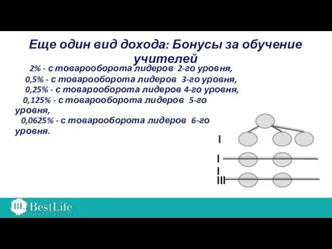 2% - с товарооборота лидеров 2-го уровня, 0,5% - с