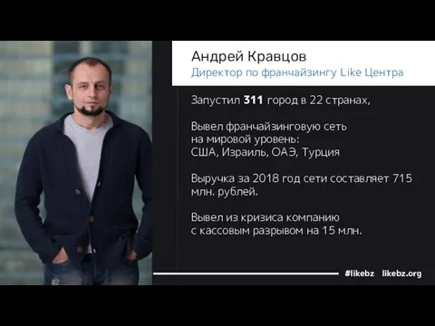 Андрей Кравцов Директор по франчайзингу Like Центра Запустил 311 город