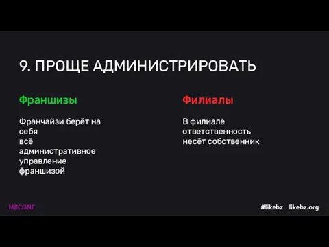 9. ПРОЩЕ АДМИНИСТРИРОВАТЬ Франчайзи берёт на себя всё административное управление