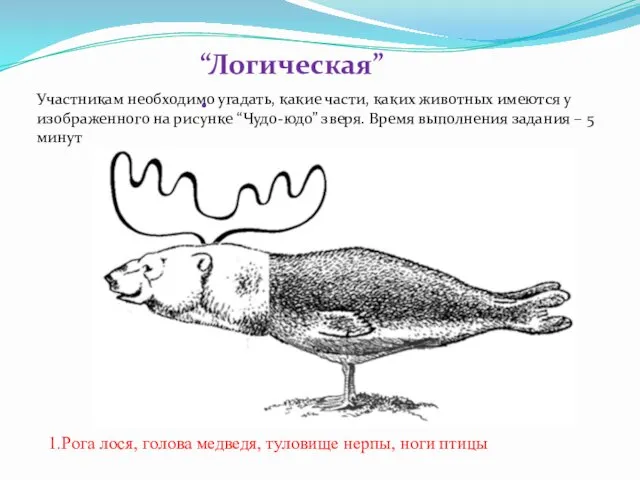 “Логическая”. Участникам необходимо угадать, какие части, каких животных имеются у