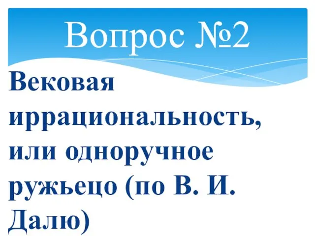 Вопрос №2 Вековая иррациональность, или одноручное ружьецо (по В. И. Далю)