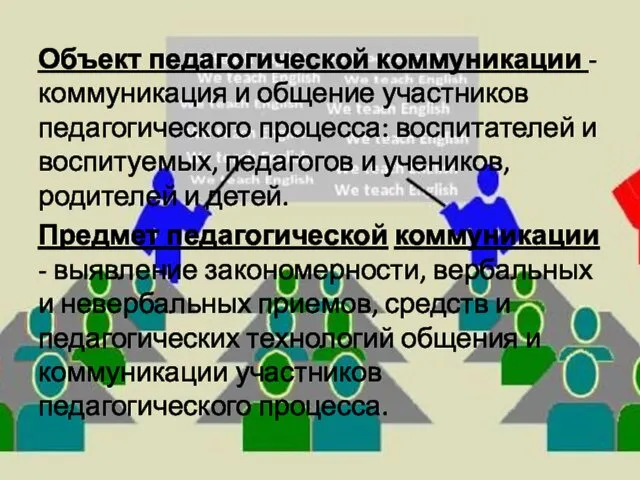 Объект педагогической коммуникации - коммуникация и общение участников педагогического процесса: