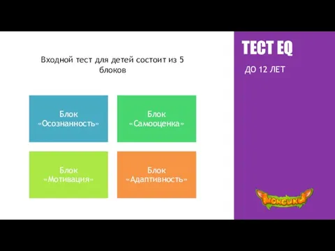 Входной тест для детей состоит из 5 блоков ТЕСТ EQ ДО 12 ЛЕТ