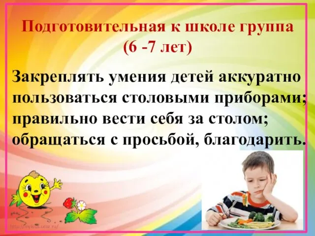 Подготовительная к школе группа (6 -7 лет) Закреплять умения детей