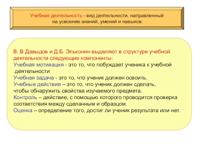 Учебная деятельность - вид деятельности, направленный на усвоение знаний, умений