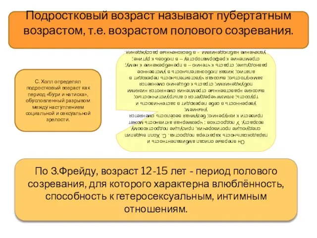 Подростковый возраст называют пубертатным возрастом, т.е. возрастом полового созревания. С.