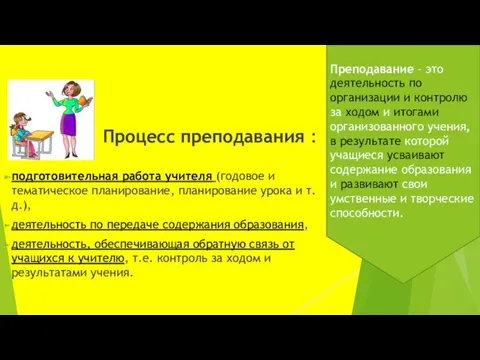 Процесс преподавания : подготовительная работа учителя (годовое и тематическое планирование,