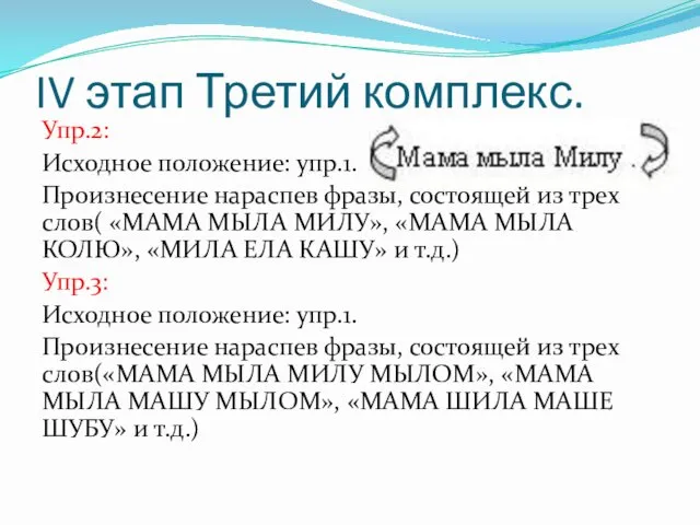 IV этап Третий комплекс. Упр.2: Исходное положение: упр.1. Произнесение нараспев