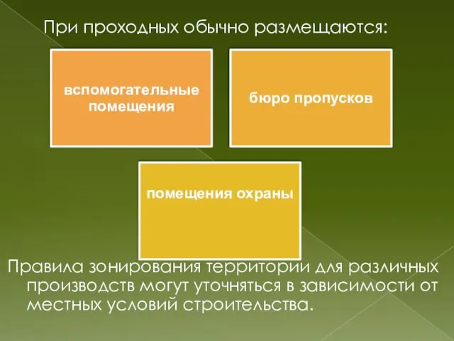 Правила зонирования территории для различных производств могут уточняться в зависимости