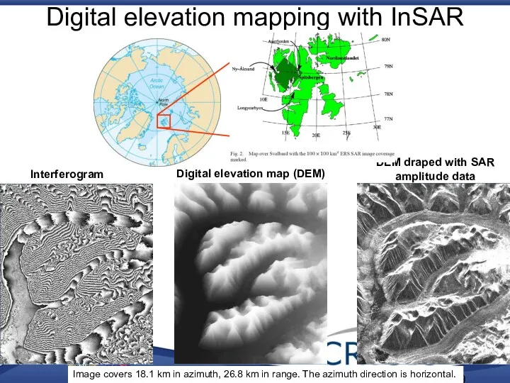 Digital elevation mapping with InSAR Image covers 18.1 km in azimuth, 26.8 km