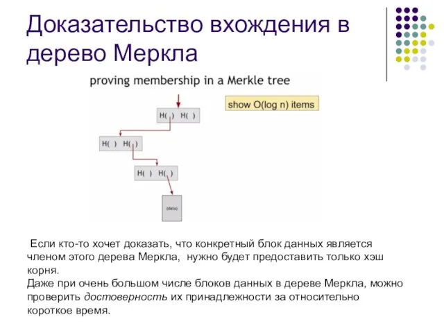 Доказательство вхождения в дерево Меркла Если кто-то хочет доказать, что