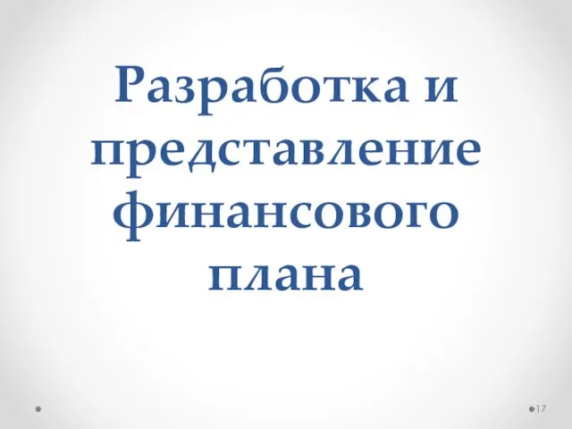 Разработка и представление финансового плана