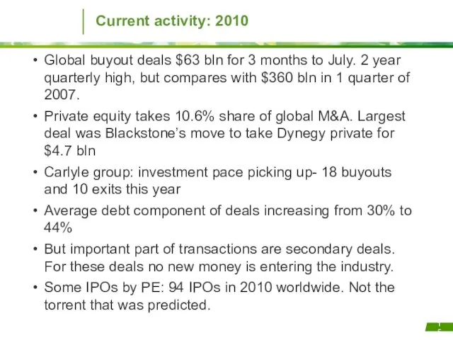 Current activity: 2010 Global buyout deals $63 bln for 3