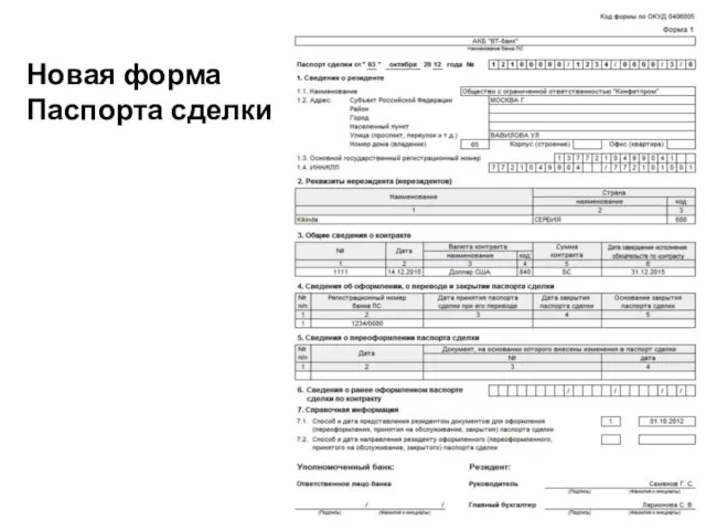 Новая форма Паспорта сделки