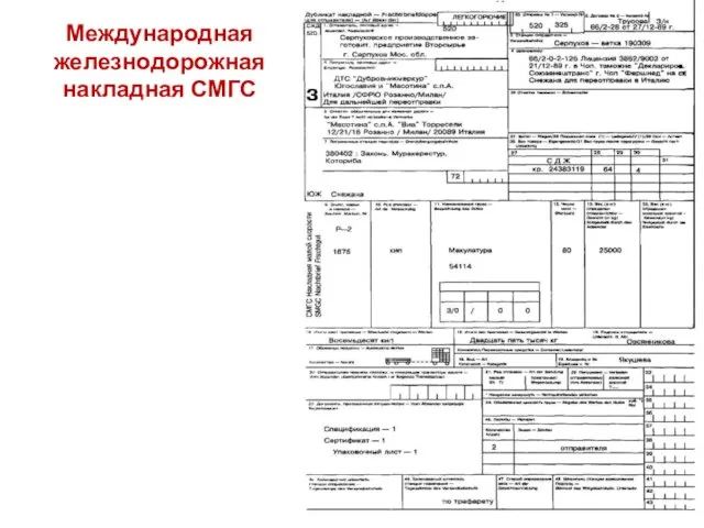 Международная железнодорожная накладная СМГС