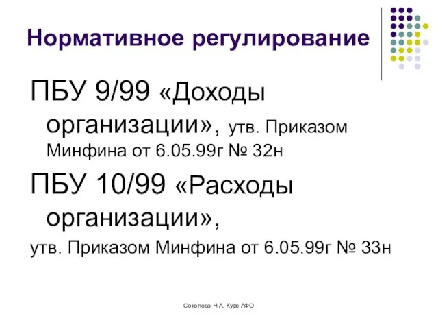 Нормативное регулирование ПБУ 9/99 «Доходы организации», утв. Приказом Минфина от