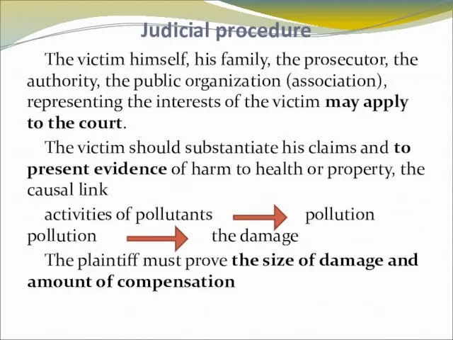 Judicial procedure The victim himself, his family, the prosecutor, the