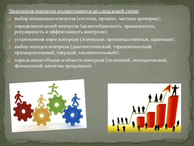 Технология контроля осуществляется по следующей схеме: выбор концепции контроля (система,