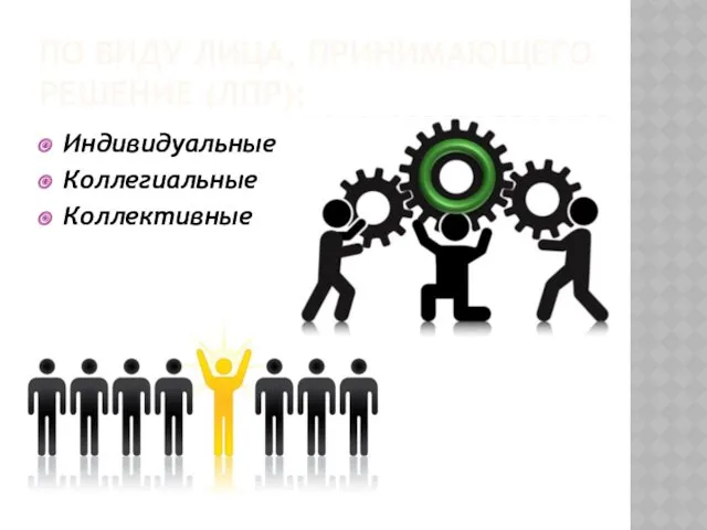 ПО ВИДУ ЛИЦА, ПРИНИМАЮЩЕГО РЕШЕНИЕ (ЛПР): Индивидуальные Коллегиальные Коллективные