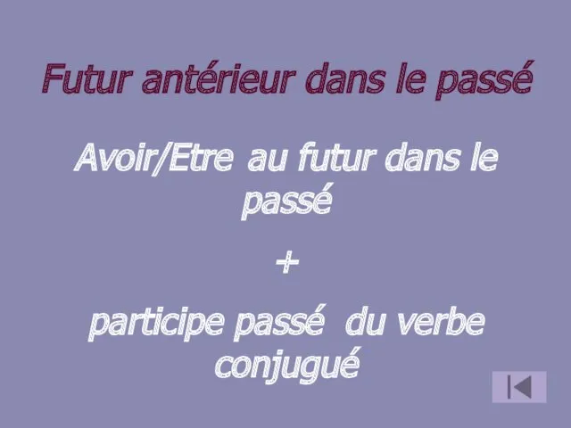 Futur antérieur dans le passé Avoir/Etre au futur dans le passé + participe