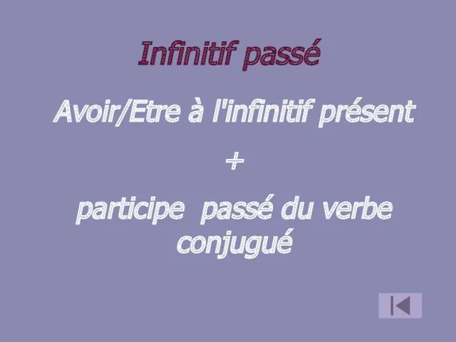 Infinitif passé Avoir/Etre à l'infinitif présent + participe passé du vеrbe conjugué