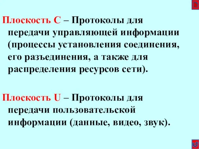 Плоскость C – Протоколы для передачи управляющей информации (процессы установления