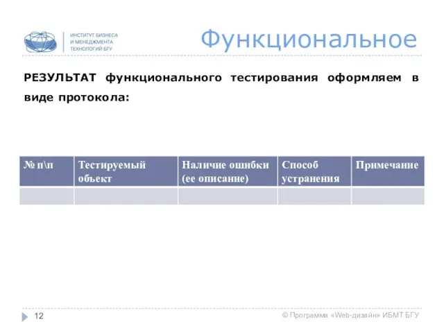 Функциональное РЕЗУЛЬТАТ функционального тестирования оформляем в виде протокола: